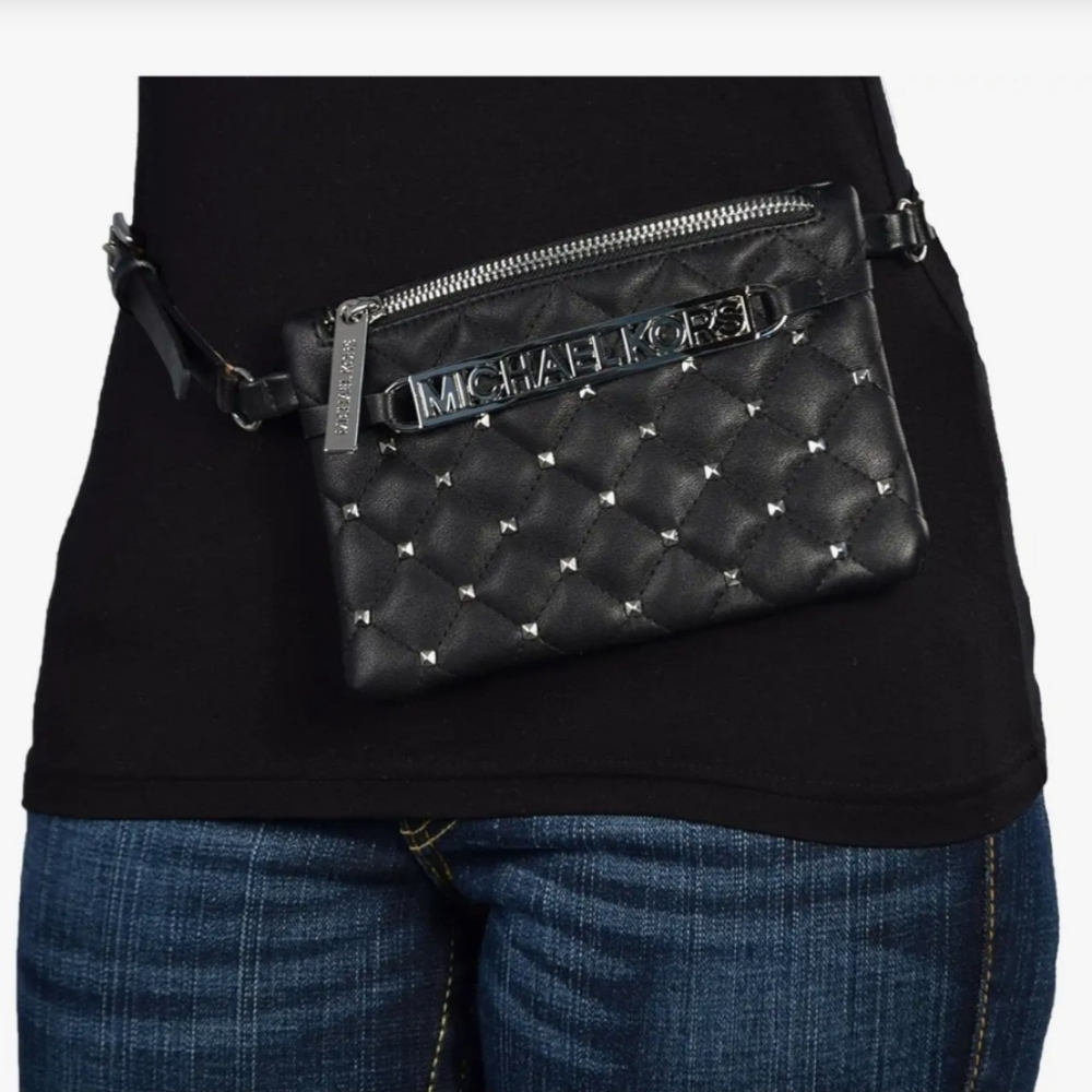 Michael Kors Women's MK Quilted Studded Multi-Bag-Black/Silver- EUC - Picture 4 of 16